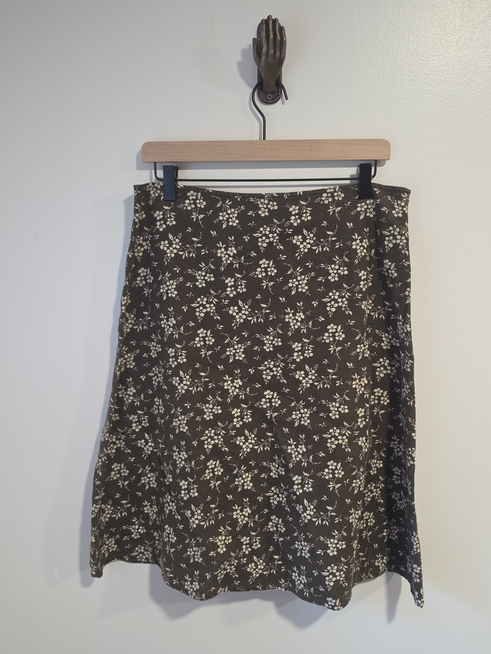 Eddie Bauer Linen Blend Floral A-Line Brown Women's Skirt Size 8